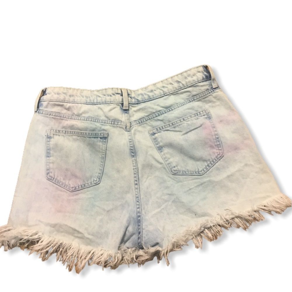 TRUE CRAFT High Waisted Pastel Pink Blue Tie Dye Denim Shorts Size 15